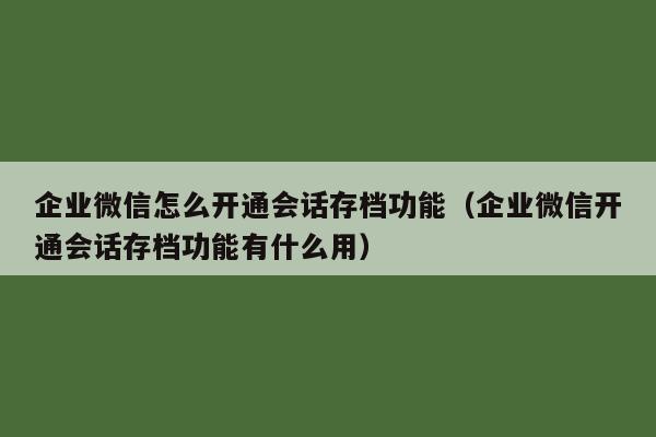 企业微信怎么开通会话存档功能（企业微信开通会话存档功能有什么用）