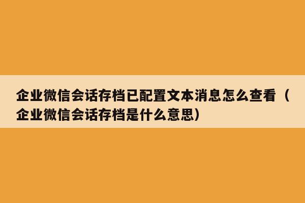 企业微信会话存档已配置文本消息怎么查看（企业微信会话存档是什么意思）