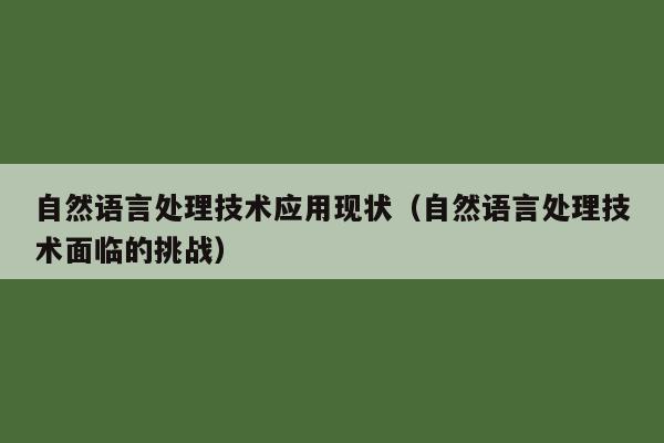 自然语言处理技术应用现状（自然语言处理技术面临的挑战）