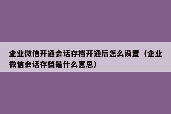 企业微信开通会话存档开通后怎么设置（企业微信会话存档是什么意思）