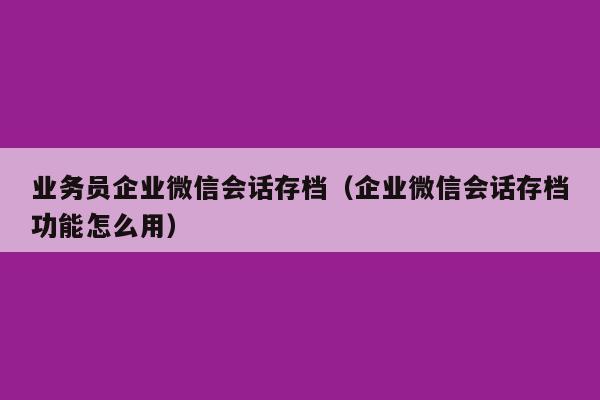 业务员企业微信会话存档（企业微信会话存档功能怎么用）