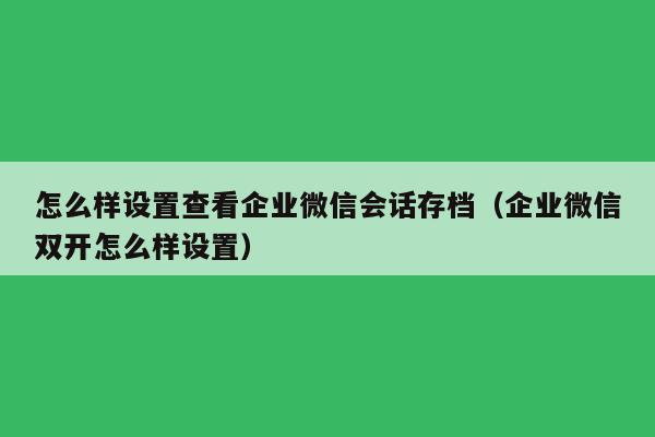 怎么样设置查看企业微信会话存档（企业微信双开怎么样设置）