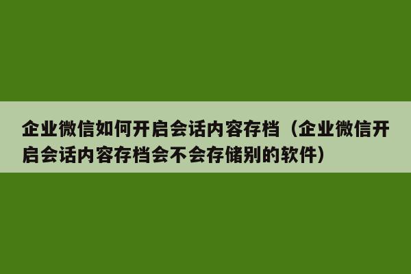 企业微信如何开启会话内容存档（企业微信开启会话内容存档会不会存储别的软件）