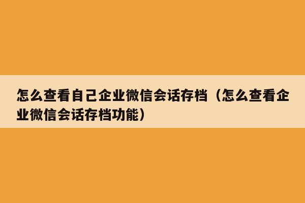 怎么查看自己企业微信会话存档（怎么查看企业微信会话存档功能）